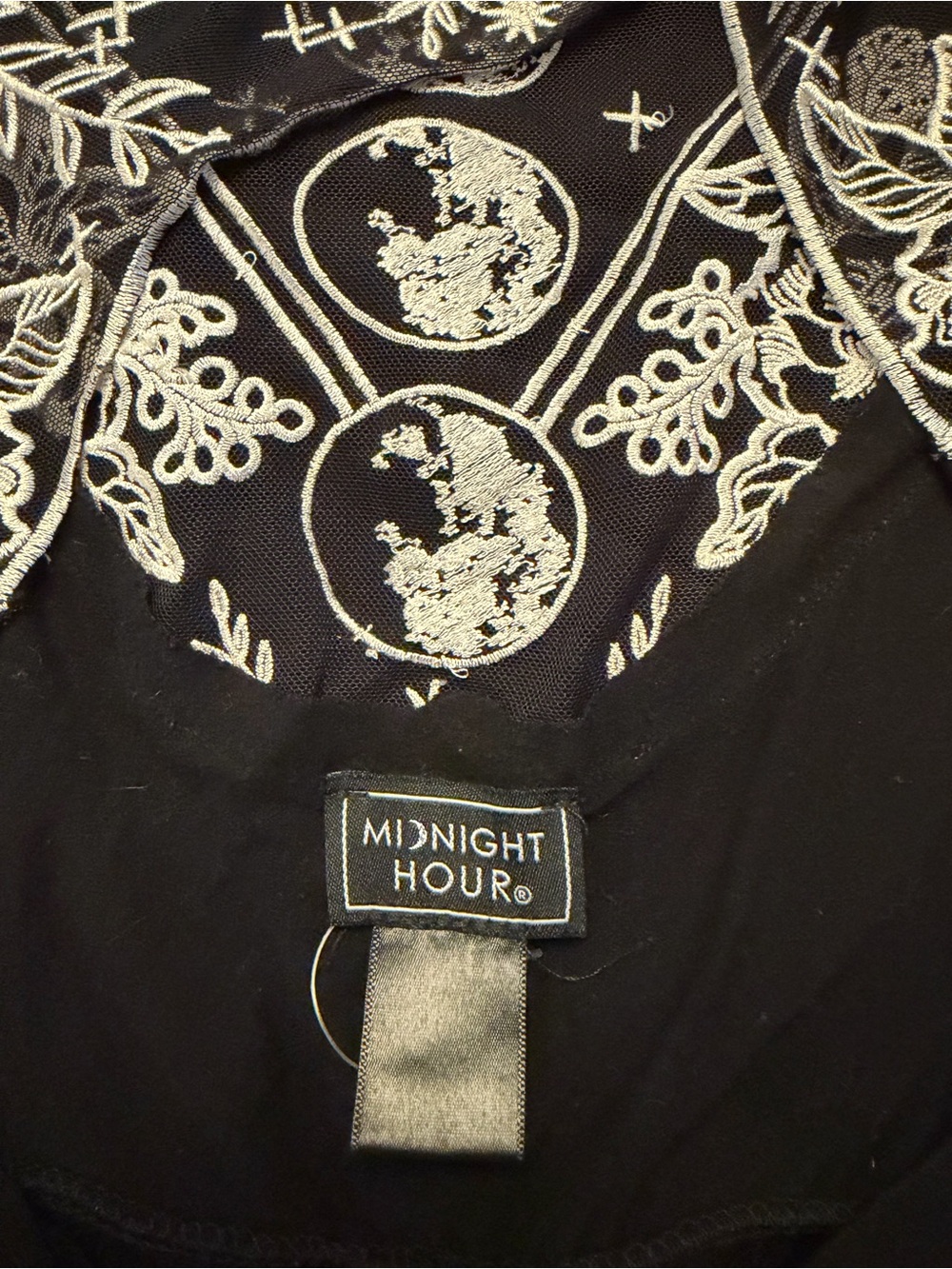 Black Scoop-Neck Mini Dress with Pockets and Sheer Detailed Moon Phase Back - Picture 6 of 8
